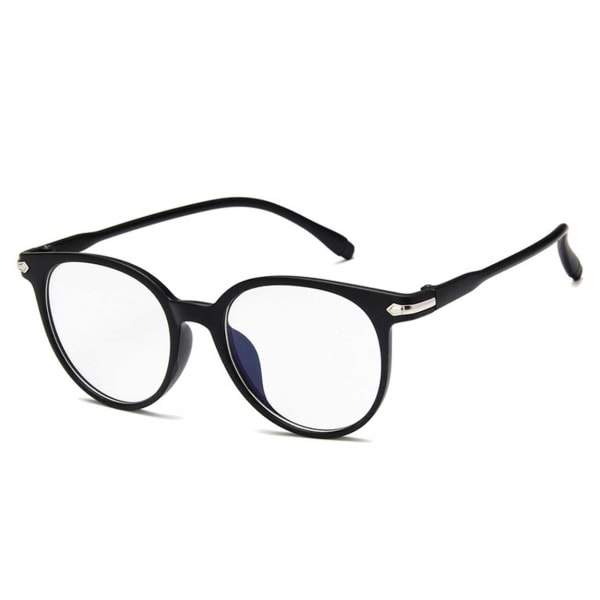Matte svarte runde briller med klart glass uten styrke