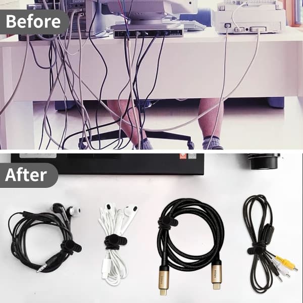 Kabelbindere Genanvendelige Silikone Kabelbindere 16 stk. Kabelbindere til Hovedtelefoner Telefonoplader Lydkabel Computer (16 stk., Sort)