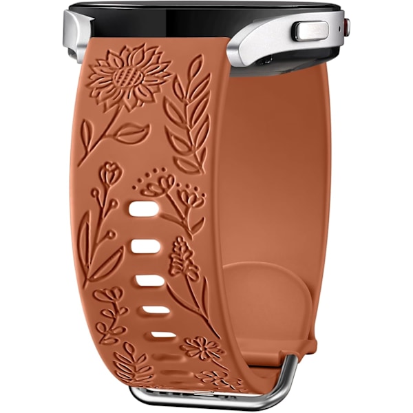 Solrosor Graverade Armband Kompatibel med Samsung Galaxy Watch 7 6 5 4 40mm 44mm Kvinnor, 20mm Mjuk Silikonband för Galaxy Watch Brown