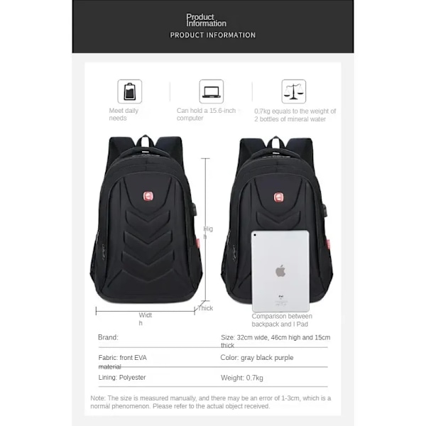 Stor business-ryggsekk for datamaskin, skolesekk for studenter Gray