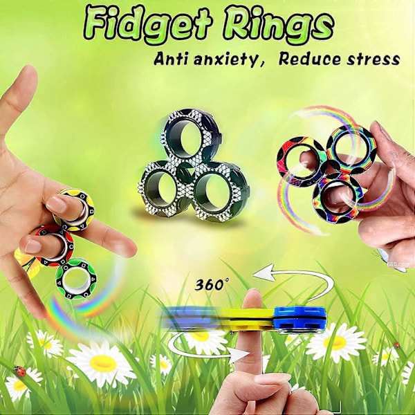 3 st Fidget Ring Leksaker, Färgglada Fidget Ring Leksaker, Perfekt för Att Lindra Ångest, för Pojkar/Flickor/Vuxna (3PC-Svart)