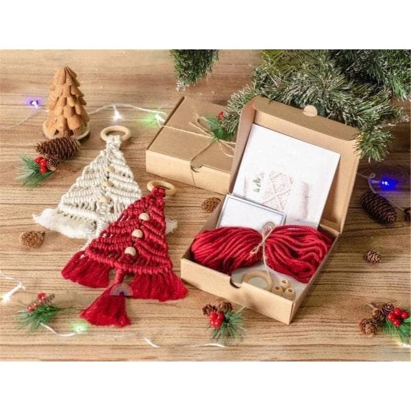 6 stk. vævede macramé juletræer DIY kit vægophæng