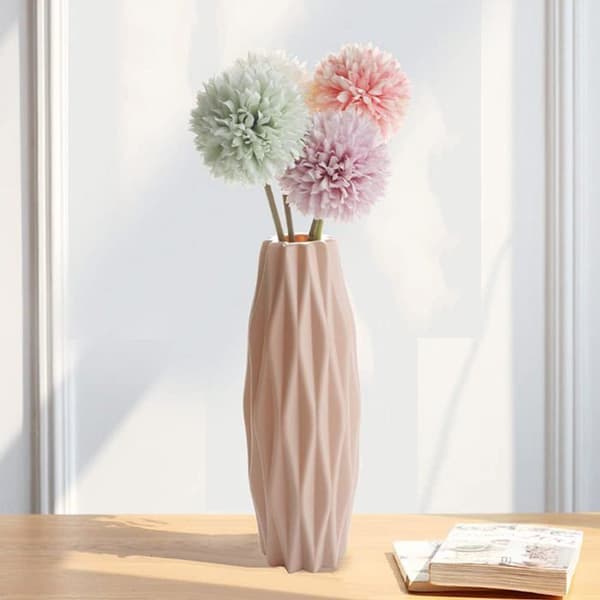 Set med 2 kreativa blomvaser i plast, för kök, vardagsrum, sovrum, kontor (rosa och vit)