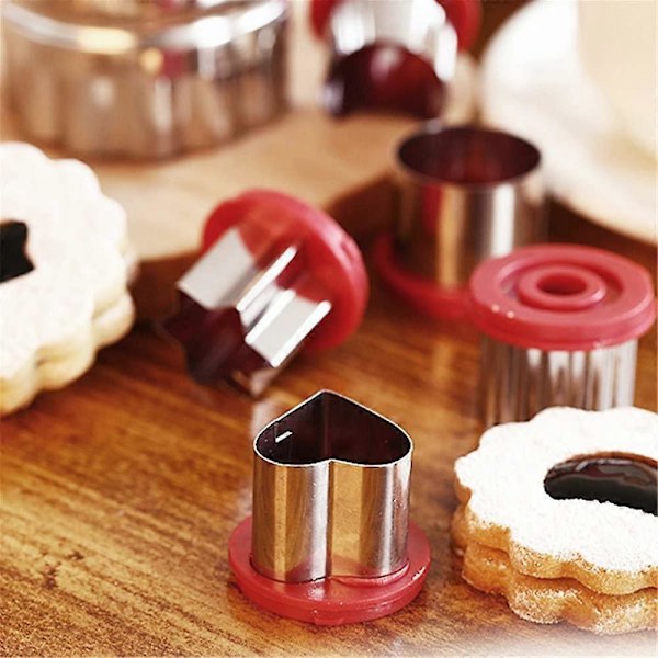 Grönsaksfruktsskärare Formar Set, 6-pack Linzer Kakformar Rostfritt Stål, Ihålig Sås Sylt Fylld Tårta Form Julverktyg Tårta DIY Mousse, D