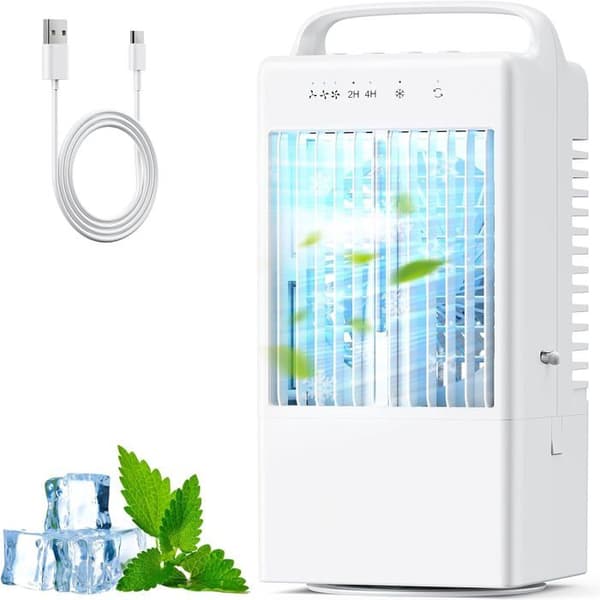 Bærbart klimaanlæg, 4-i-1 bærbar luftkøler, USB mini klimaanlægsventilator med 90° oscillation, 3 hastigheder