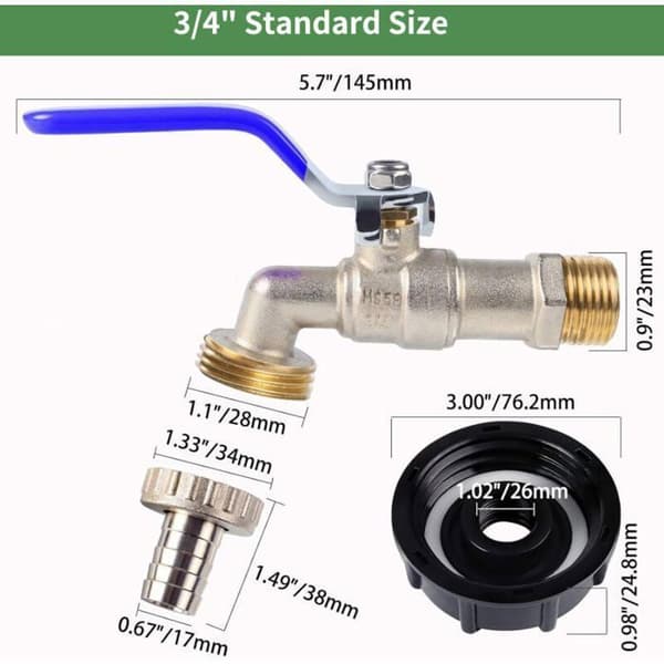 1000L IBC S60x6 Tankhane med 3/4 tommer adapter og låg - Havefitting til regnvand