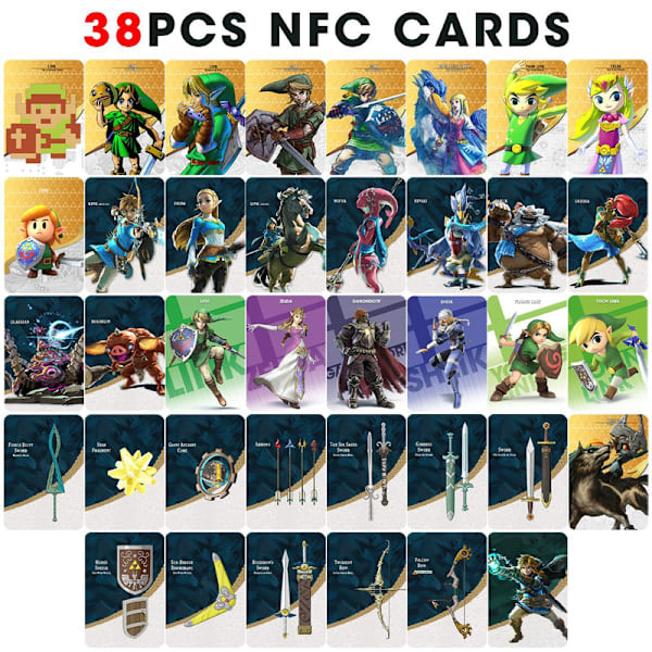 Zelda Amiibo NFC-kort Nemt at spille spilkort Perfekt til hengivne spillere og samlere Breath of the Wild Universal Item-kort 38 stk. 31*21 mm 38PCS 31*21mm