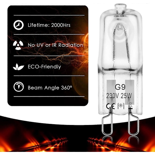 10 st G9 Halogenlampor, 25W 230V 300LM 2800K Varmvita Kapsellampor för Ugn, Köksfläkt, Dimbar