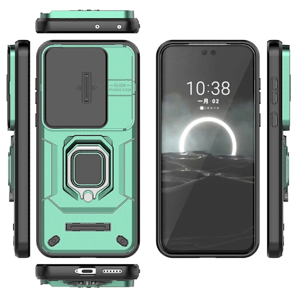 Skal med Stöd och Skjutbart Linsskydd PC+TPU för Huawei Pura 70 Pro / Pura 70 Pro+ Green