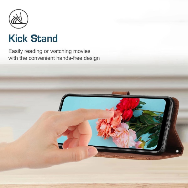 Støtsikkert deksel til Samsung Galaxy A34 5G Skin-Touch Lines påtrykt PU-skinndeksel med lommebok Brown