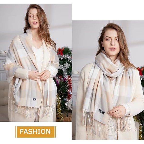 Dametartan Skarp - Lang Vinter Skarp Plaid Varme Wraps Uld Britisk Stil Til Damer Spinde Tassel Shawl Lang Stole