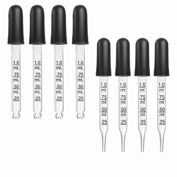 8 kpl 1 ml Pipetti, Lasipipetti Mittamerkinnöillä Pipetit Kumipäällä Lasipipetti Lääkkeille