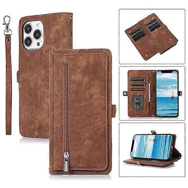 Telefoncover til Apple Wallet Card iPhone 14 Pro Max 14 Plus 13 12 11 Pro Max Mini X XR XS Lynlås med håndledsrem Kortholder Slots Ensfarvet PU Læder Purple iPhone 7 8