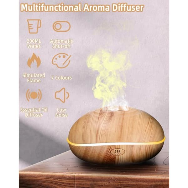 Æterisk oliediffuser, 200 ml 7 farver æterisk oliediffuser med flammeeffekt, lydløs luftfugter