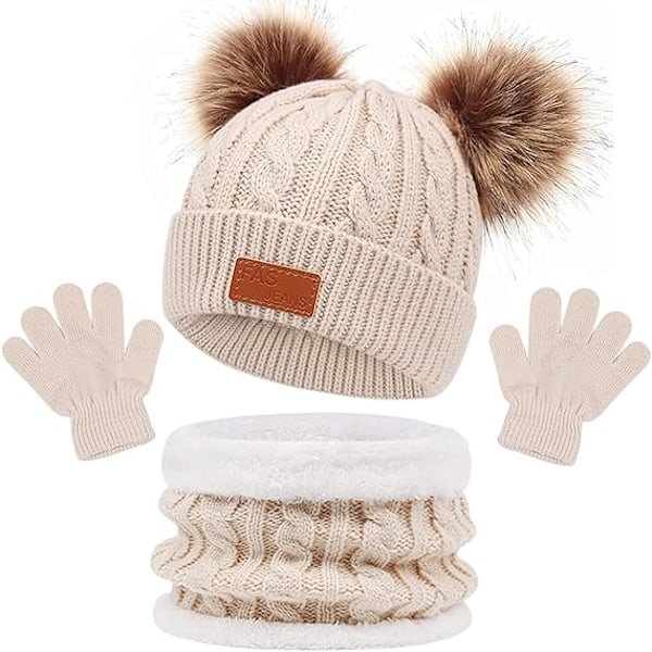 Kids Winter Beanie Hat Scarf Gloves Set 3 in1, 3Pcs Knit Warm Toddler Winter Cap Gloves Neck Warmer for Boys Girls 1-6 Year, Winter Accessories Sets