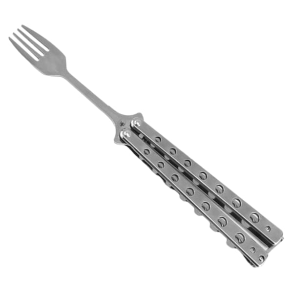 Butterfly Gaffel Butterfly Träningsredskap Utomhus Bordsservis Butterfly Träningsgaffel för Jakt Grilla Picknick Vandring Resa Argent handle 23cm