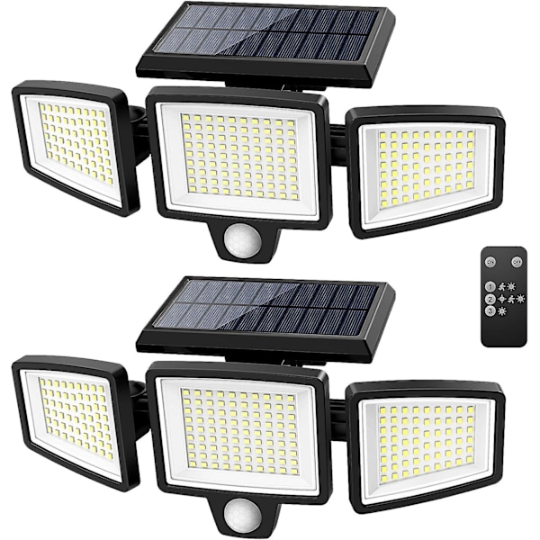 SDIGV Solcellslampor Utomhus 2500LM 210 LED Säkerhetslampor med Fjärrkontroll, 3 Huvuden Rörelsesensorlampor, IP65 Vattentät, 270° Bred Vinkel Flood Wall Black2