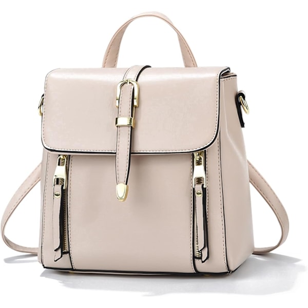 Liten Ryggsäck Dam Crossbody Väskor Mini Ryggsäck Söta Flickor PU Läder Vattentät Ryggsäck för Dagliga Resor Albaricoque