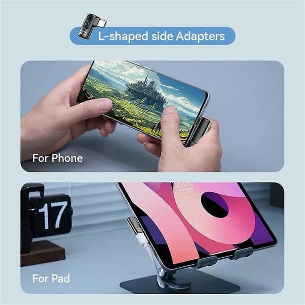 PD 35W USB-C Hun til Lightning Han Adapter Digital Display Opladning Dataoverførsel Albue Adapter Multicolor Transparent Black