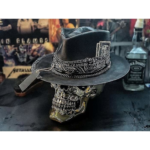 Cowboyhatt for menn, punkstil, western cowboyhatt, hodeskallehatt