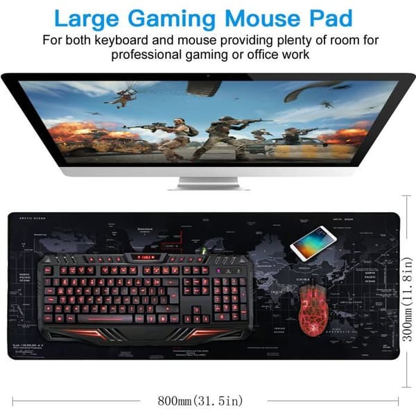 Gaming Musemåtte, Stor Musemåtte Størrelse 80x30CM Tykkelse 3MM, Skridsikker Computermusemåtte