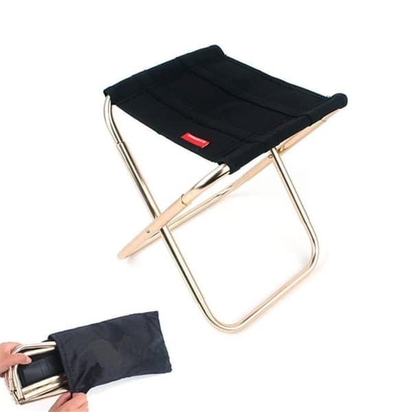 Bærbar foldestol, mini foldbare campingstole, letvægts udendørsstole i aluminium med opbevaringspose, sort