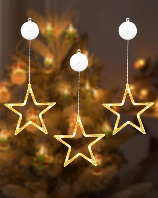 LED-stjerner Julelys, 3-pakning LED-julevinduslys, 10 LED-juledekorasjoner med timer for vindu