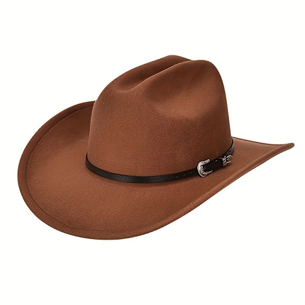 Västerländsk Cowboyhatt för Män Kvinnor Klassisk Rullbar Fedorahatt med Spänne (Storlek: Medium) Khaki