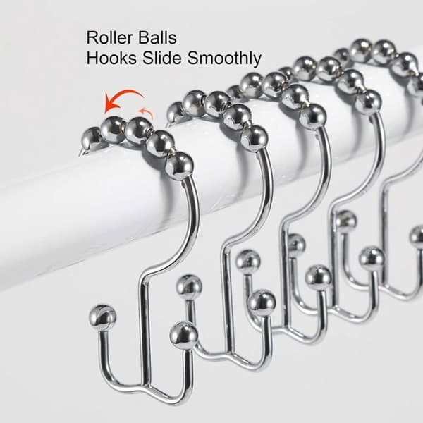 Dusjforhengkroker i rustfritt stål, doble skyvbare rustfrie dusjforhengkroker (krom)