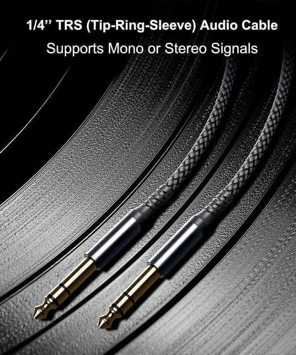 för Elebase 1/4\" TRS Instrumentkabel 3m 2-pack, Rak 3.5 till 6.5 Hane Stereo Ljud Interconnect Kabel för Elgitarr, Bas, Keyboard, Mixer