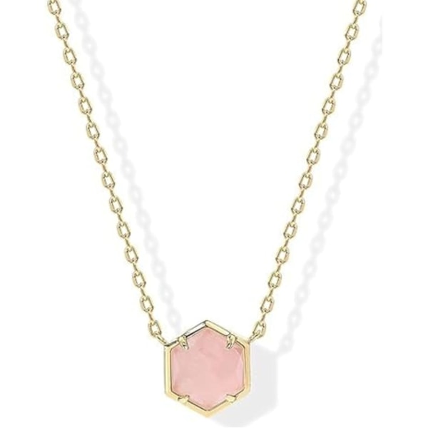 Damhalsband med guldpläterad natursten - Ametist, Grön Fluorit, Labradorit, Rosenkvarts Hänge - Originella presenter för kvinnor Cuarzo rosa