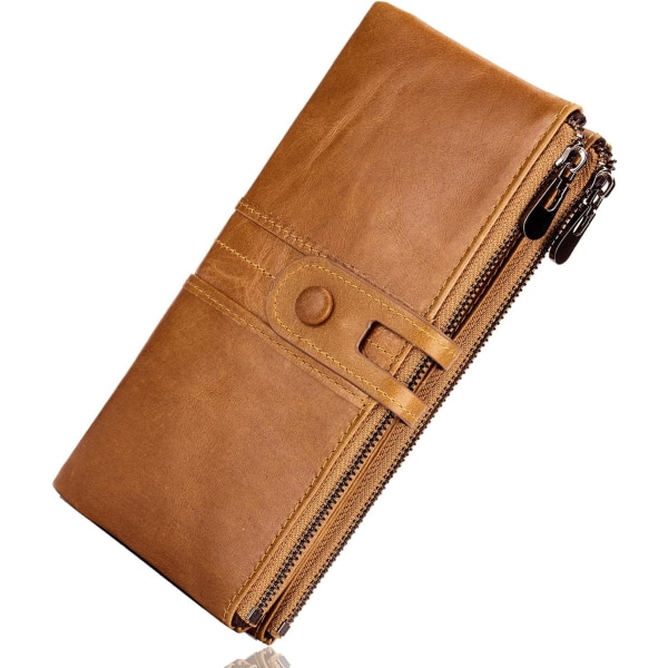 Genuine Leather Women's Wallet, Multifunctional Slim Bifold Zipper Clutch with RFID Blocking Function