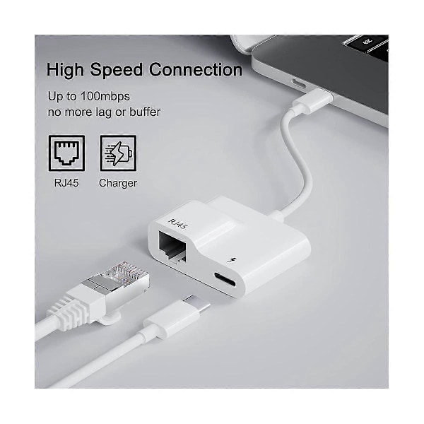 USB C - Ethernet -sovitin, USB Type C - RJ45 Gigabit Ethernet LAN -sovitin 60 W:n laturilla, /P:lle