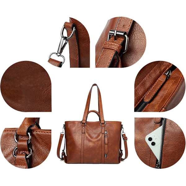 Damhandväskor, Retrostil Mjuka Läder Väskor, Mode Crossbody Väskor, Stor Storlek, Svart Estilo 1 Marrón 13.5 inch