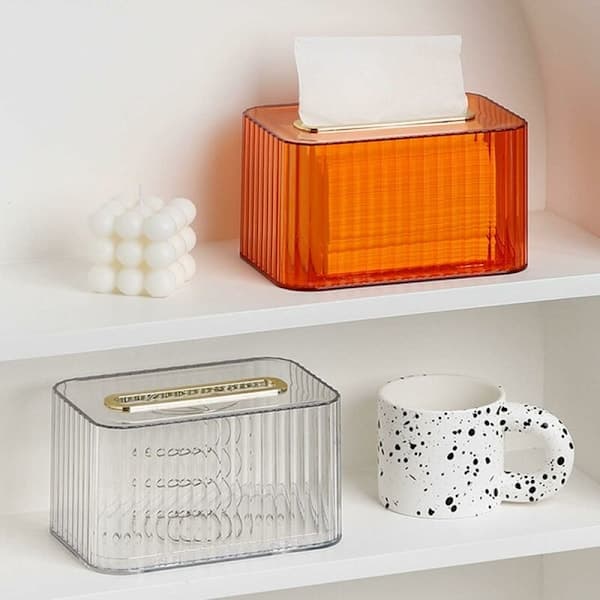 Rektangulær Servietboks Holder, Transparent Servietboks Holder, Servietdispenser til Hjemmet, Badeværelset, Soveværelset, Kommode (Transparent)