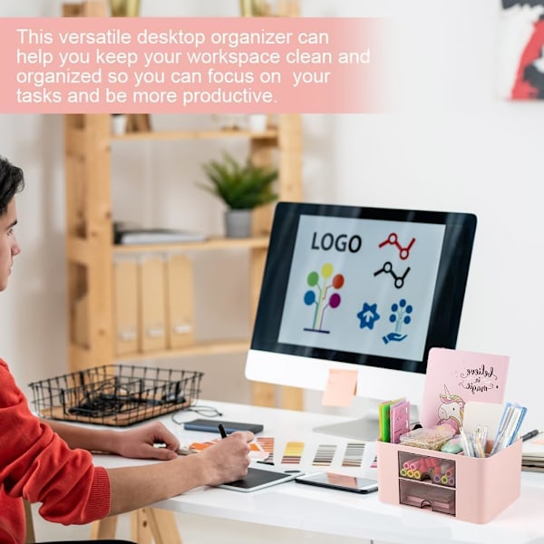 Työpöydän järjestäjä, monitoiminen tarvikejärjestäjä, kynäteline säilytyslaatikko työpöydän siistijä kynäteline työpöydän säilytysjärjestäjä kouluun ja toimistoon Pink