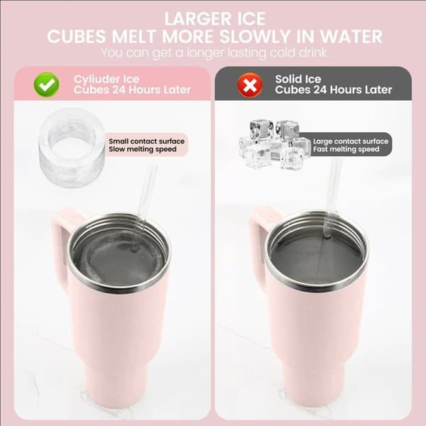 Stor isbitsform i silikon för 20, 30 och 40 oz isolerade tumlare, långsamt smältande isbitsform, med lock, (rosa)