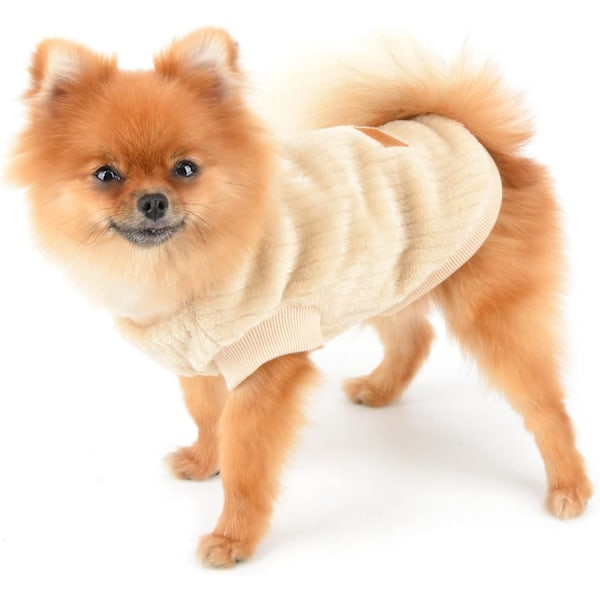 Lemmikkieläinten Ribbed Fleece -hyppypusero pienille koirille ja kissoille, pennuille, Yorkien ja Chihuahuan lämpimästä villapaidasta talvivaatteet beige m