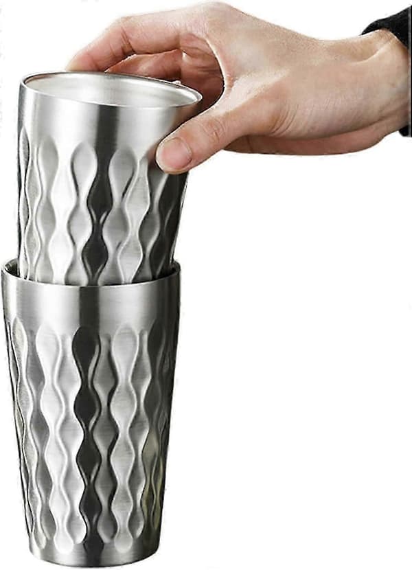 2 stk. Campingkopper i rustfrit stål | Campingsæt med kopper i rustfrit stål - 2 stk. dobbeltvæggede krus i rustfrit stål, dobbeltlagsdesign, 300 ml, stabelbare 2 Pcs 300ml 2 Packs