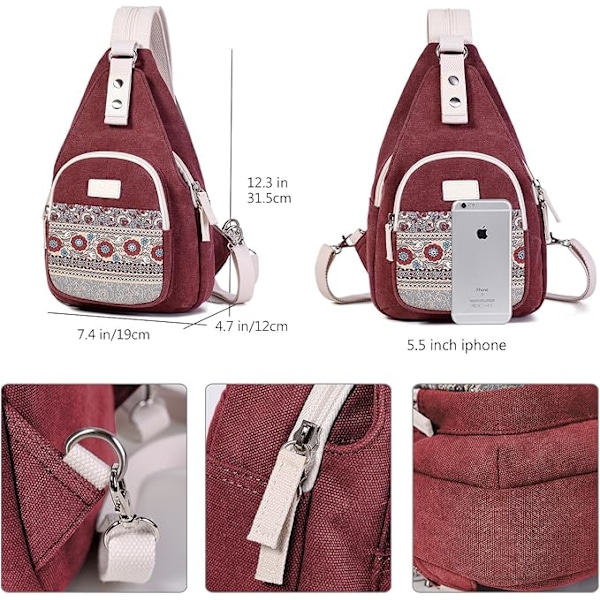 Mini Canvas -reppu naisille, crossbody-laukku, rintalaukku, sling-laukku, useita taskuja, olkalaukut, pieni crossbody-reppu A