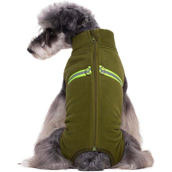 Polarfleecejakke for hunder, heldekkende jakke, hundedress med D-ring og refleks Olive-green