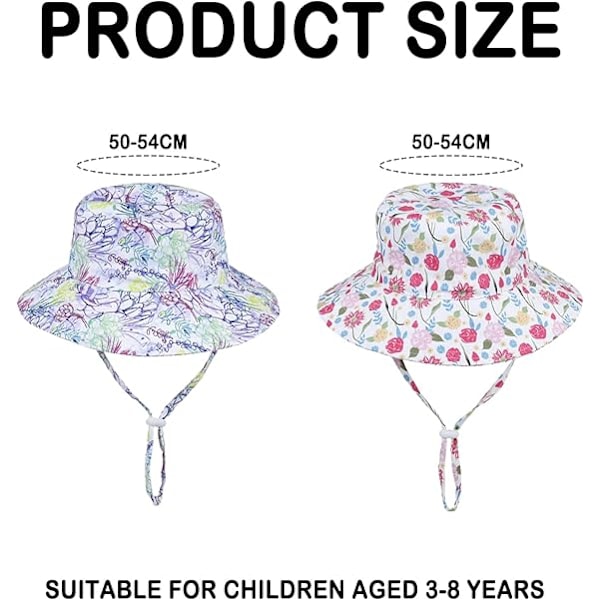 2 stk. Baby Solhat, Børne Fiskerhat, Unisex Bredskyggede Hatte, Justerbar Foldbar, Solbeskyttende Strandhat til Børn
