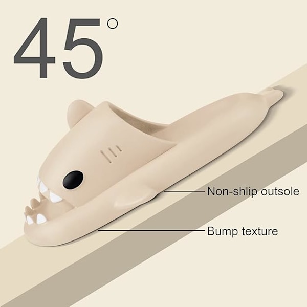 Hajtofflor för pojkar och flickor, Shark Flip Flops för män och kvinnor, Shark Slippers, Bekväma halkfria pool-hajsandaler med tjock sula för sommaren Beige 44/45