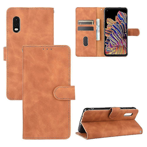 Fodral för Samsung Galaxy Xcover Pro Premium Läder med Korthållare Flip Folio Magnetiskt Fodral Etui Coque - Svart Brown
