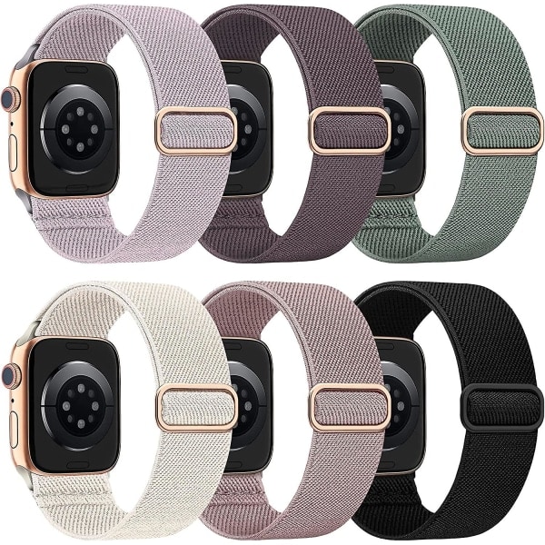 6 kappaletta nailonia venyvä yhteensopiva Apple Watch -rannekkeelle 42mm 44mm 45mm naisille miehille kangas joustava rannekkeet Solo Loop -ranneke Iwa:lle