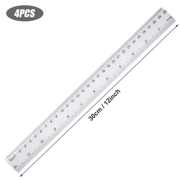 4 gennemsigtige plastiklinealer 30 cm - Brudsikre - Elev/Kontor