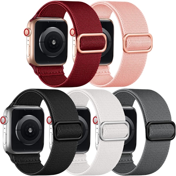 Elastisk Solo Loop-bånd Kompatibel med Apple Watch Ultra Band 49mm 45mm 44mm 42mm 41mm 40mm 38mm til Mænd Kvinder, Blødt Nylon Stræk Flettet Rem Black/White/Gray/Pink/Red 38mm/40mm/41mm