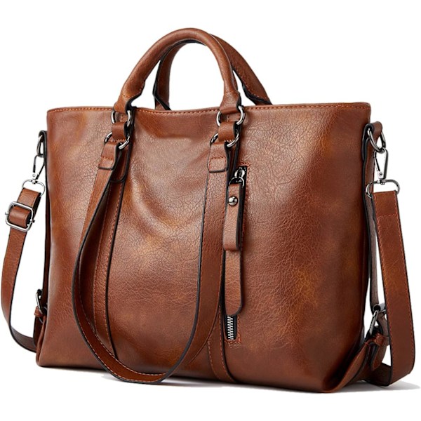 Damhandväskor, Retrostil Mjuka Läder Väskor, Mode Crossbody Väskor, Stor Storlek, Svart Estilo 1 Marrón 13.5 inch