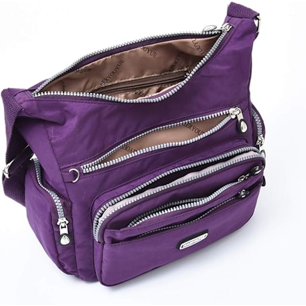 Vanntett crossbody-veske for kvinner, mote skulderveske med flere lommer, avslappet crossbody-veske for skole Púrpura