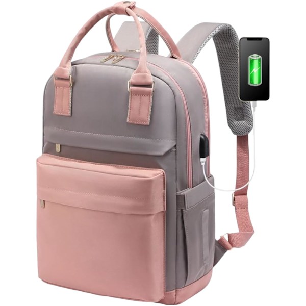 Stor Reseryggsäck: Vattenresistent, med Separat Skofack, USB-Laddningsport och Multifunktionell Stöldskyddsdesign. Väska för Rosa